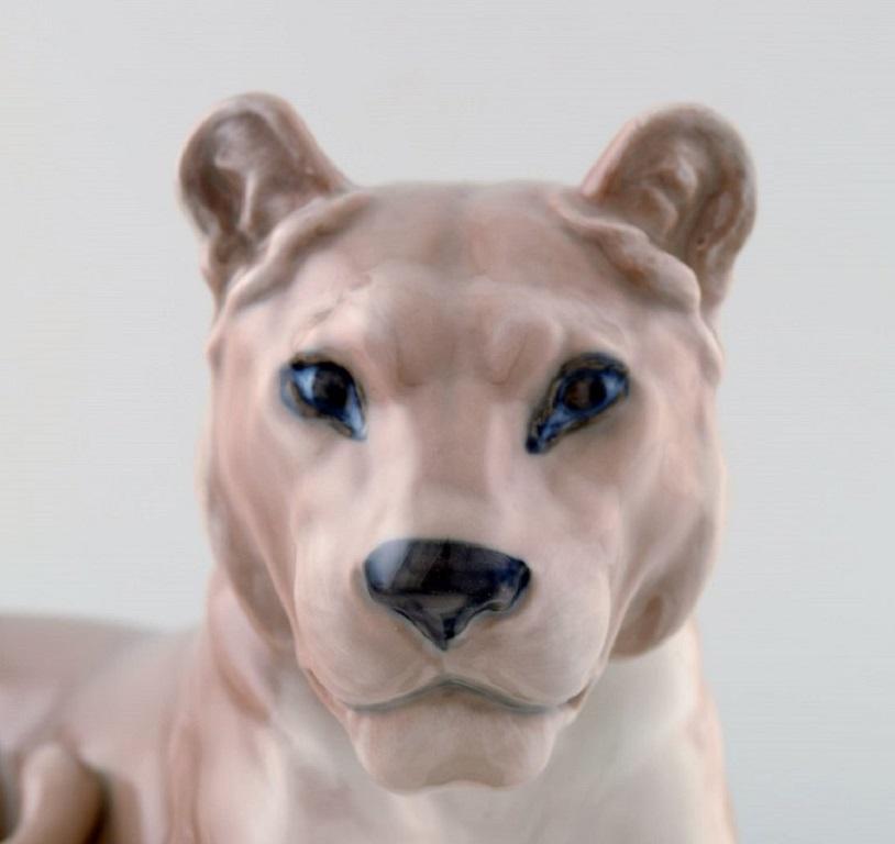 Vernissé Figurine en porcelaine de la Royal Copenhagen représentant une lionne en vente