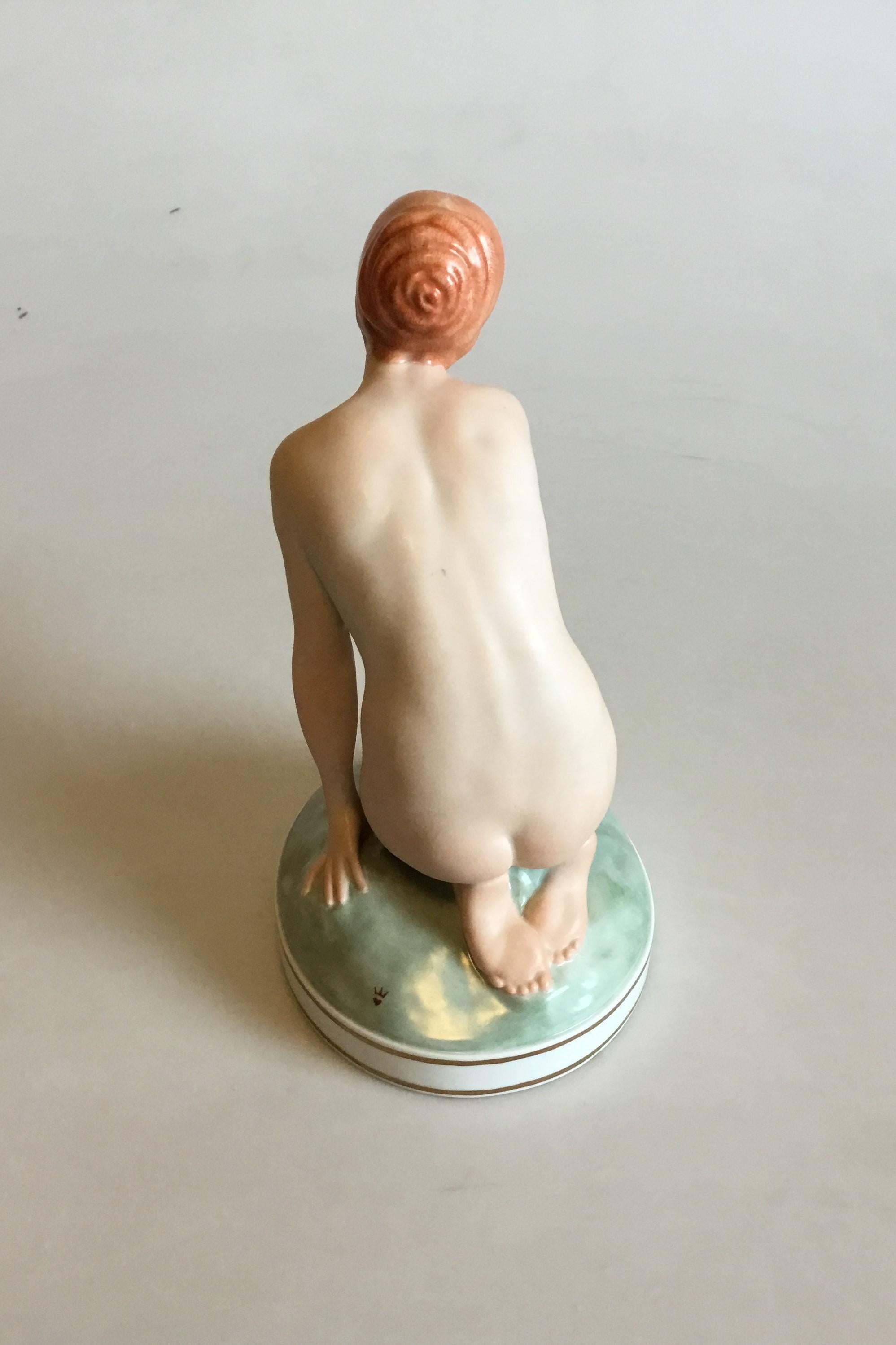 Art Nouveau Royal Copenhagen Figurine of Girl with Mirror No 1244 For Sale