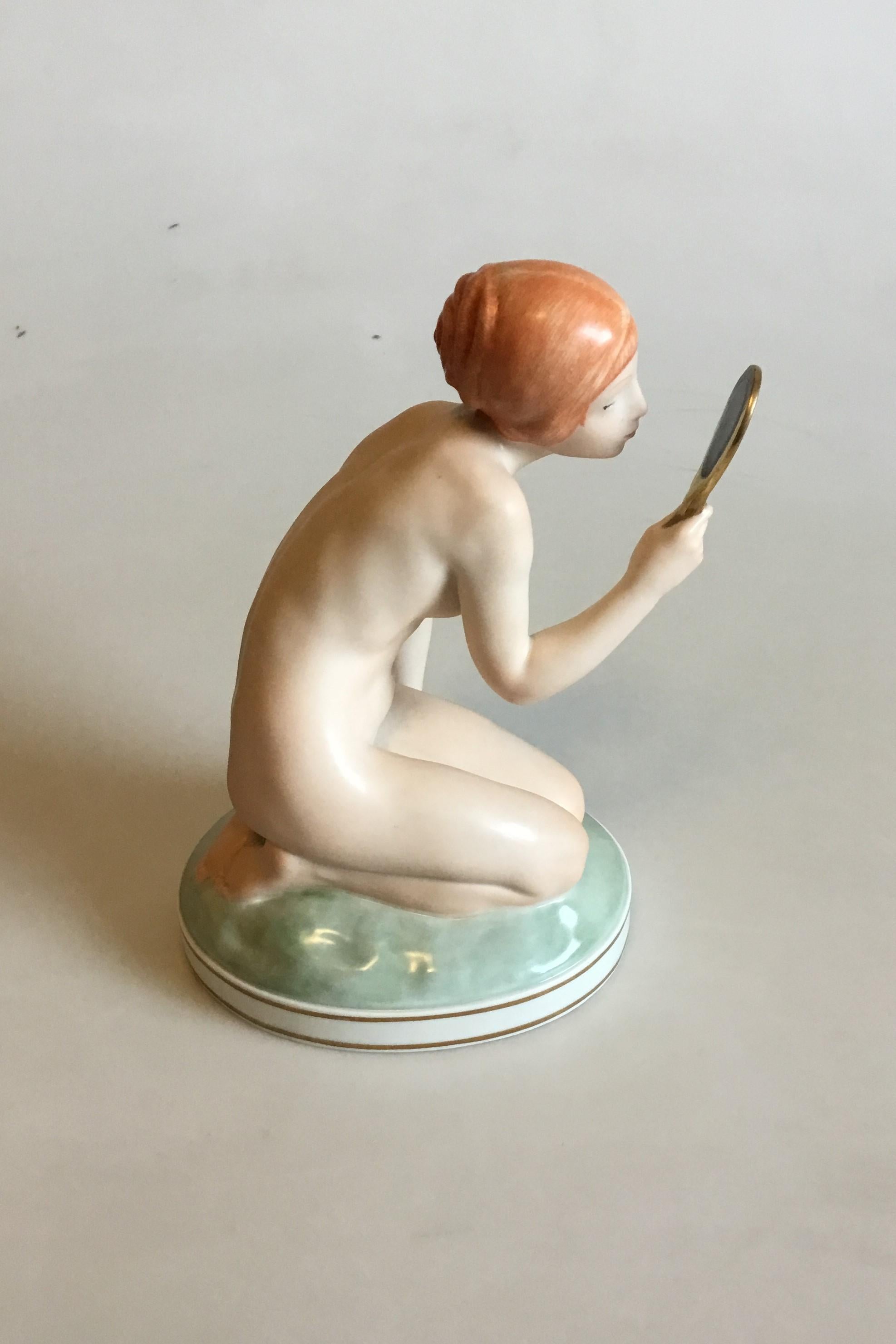 Danish Royal Copenhagen Figurine of Girl with Mirror No 1244 For Sale