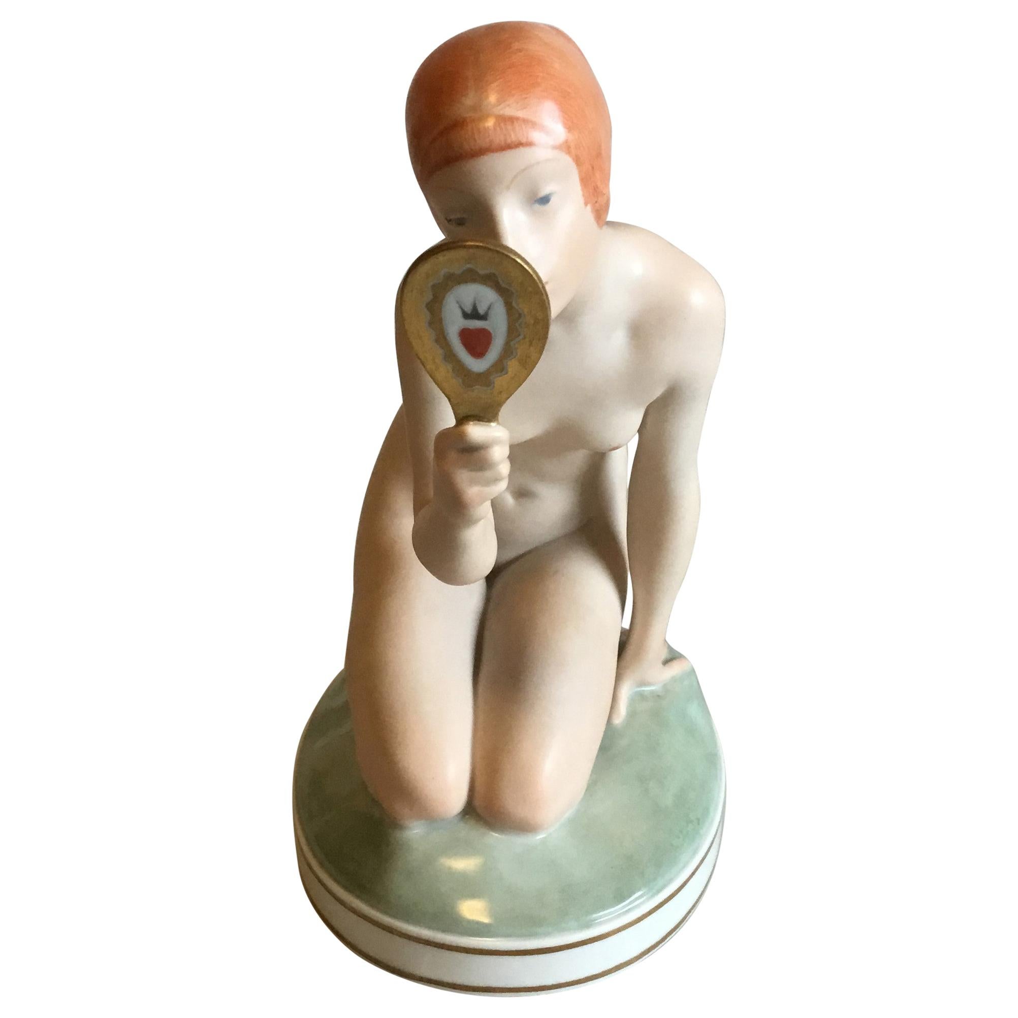 Royal Copenhagen Figurine of Girl with Mirror No 1244 For Sale
