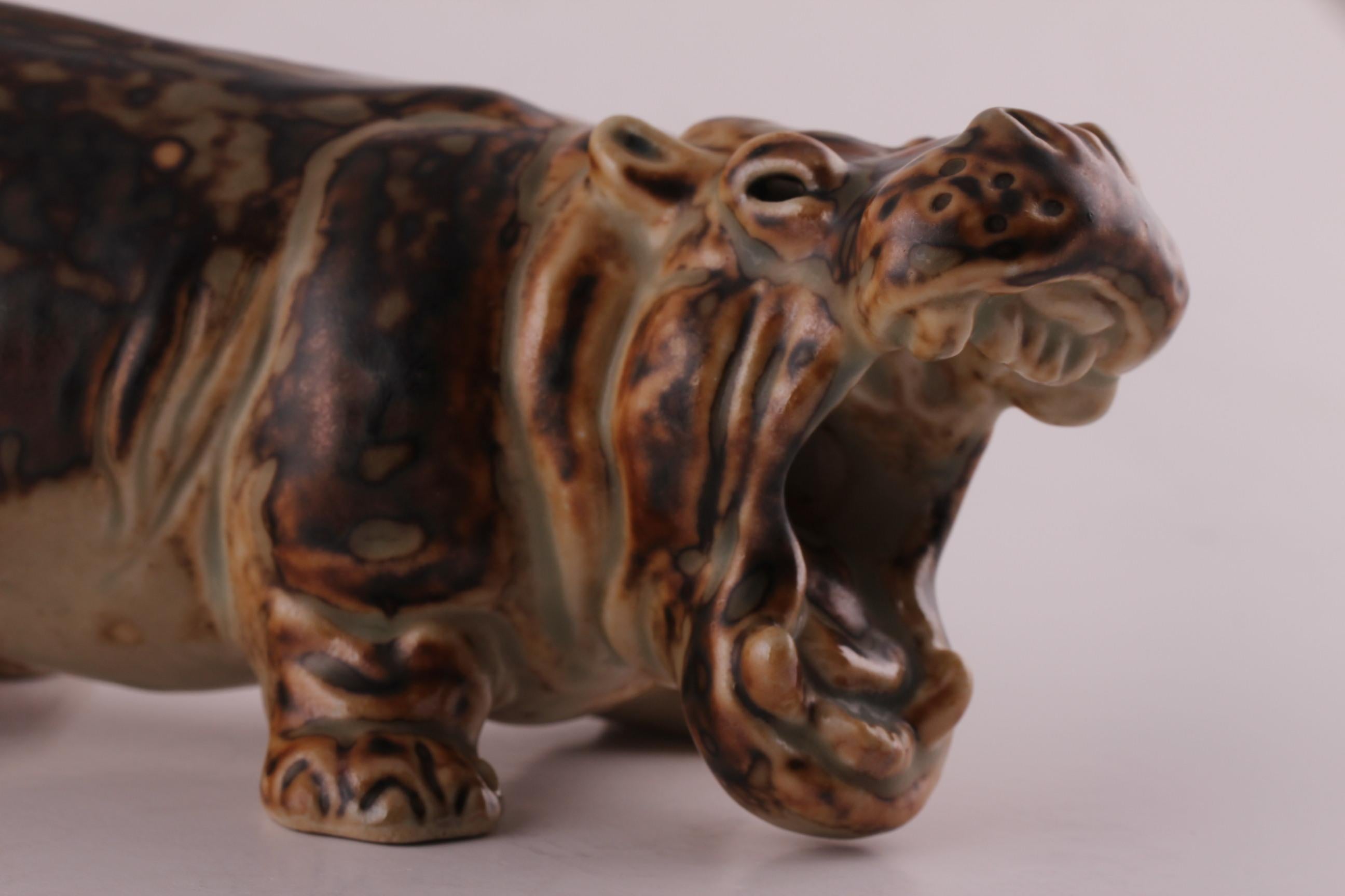 Mid-Century Modern Royal Copenhagen Figurine of Hippopotamus Designed by Knud Kyhn, Made in Denmark