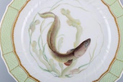 Royal Copenhagen Fish Plate with Green Edge, Gold Decoration and Fish Motif