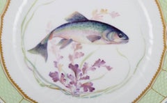 Royal Copenhagen Fish Plate with Green Edge, Gold Decoration and Fish Motif