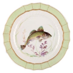 Vintage Royal Copenhagen Fish Plate with Green Edge, Gold Decoration and Fish Motif