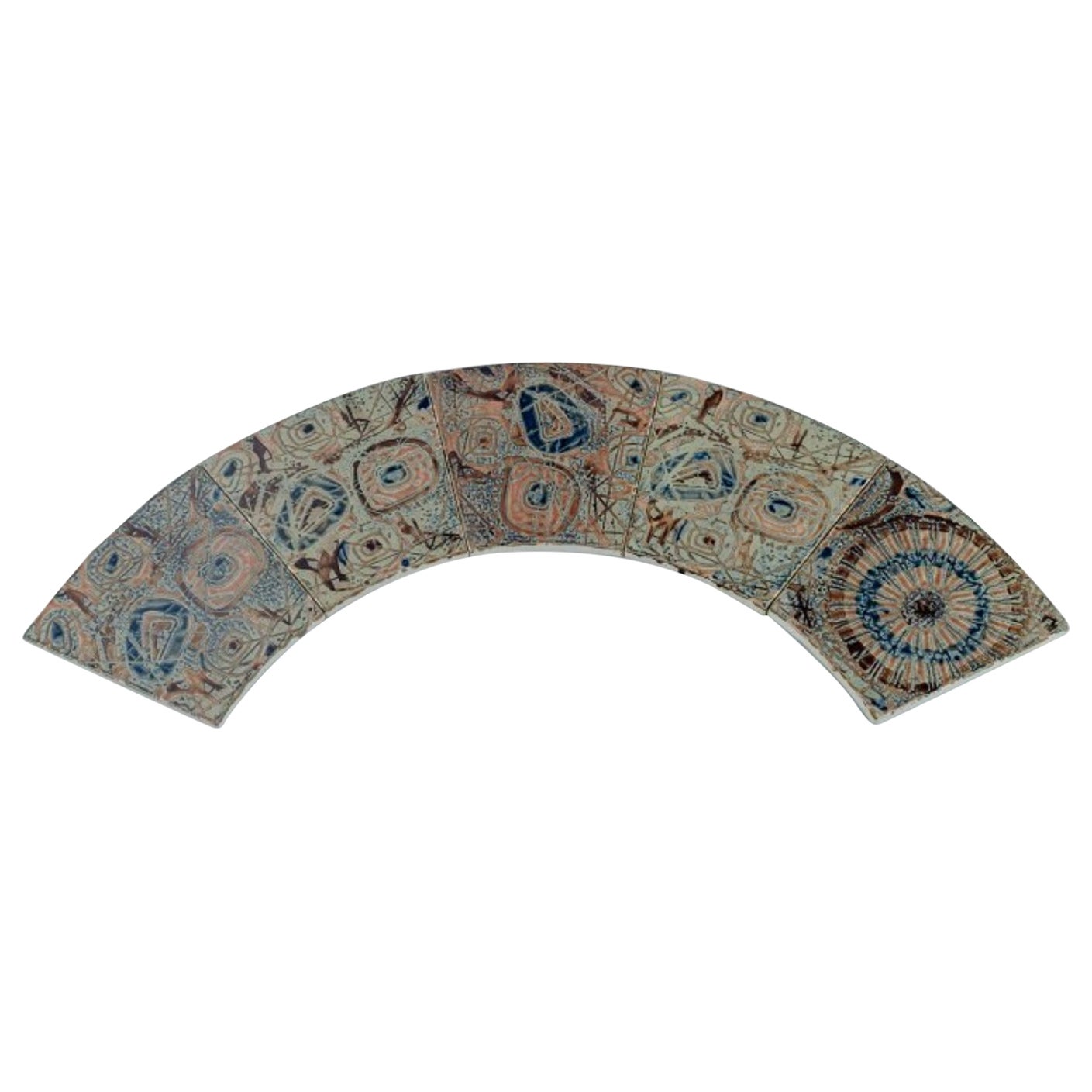 Royal Copenhagen, Five Baca Faience Tiles with Patterned Glaze, 1970s