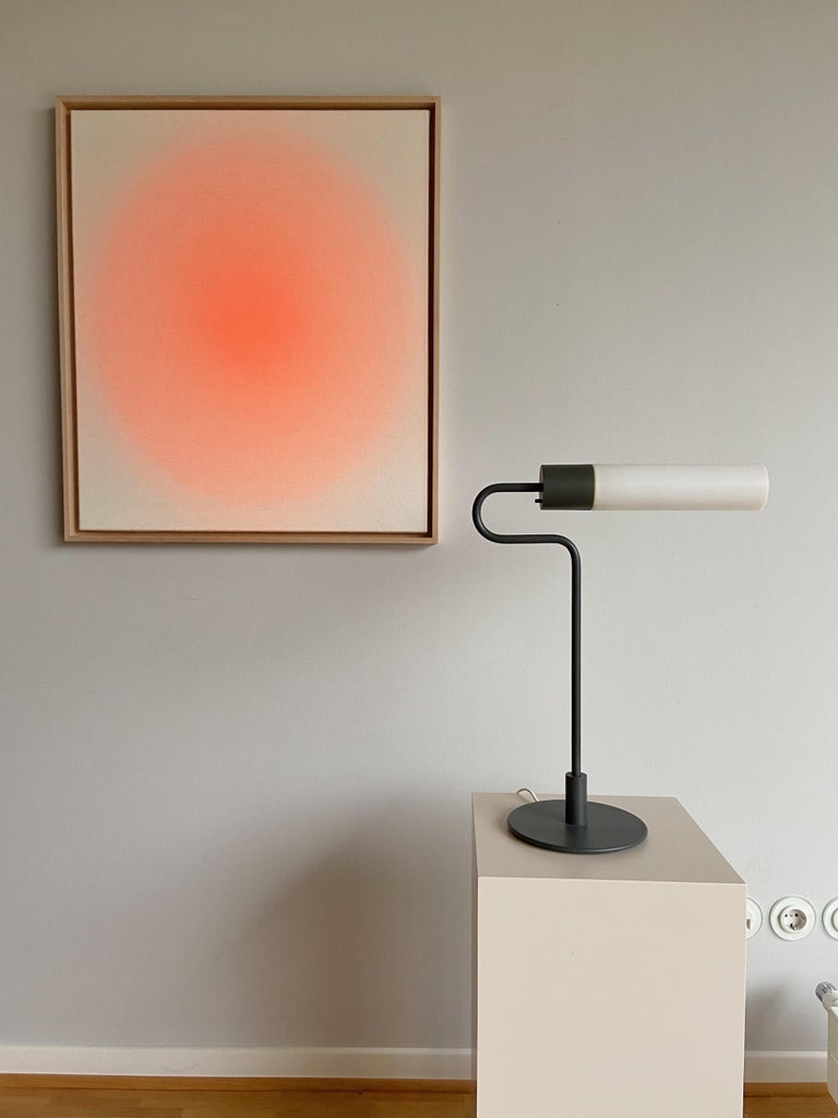 1980's Royal Copenhagen architects desk lamp design by Jørgen Møller, Made in Denmark. Greybrown painted metal plated and arm, white plastic shade adjustable reflector inside. With original E27 socket and designed for an fluorescent bulb but now you