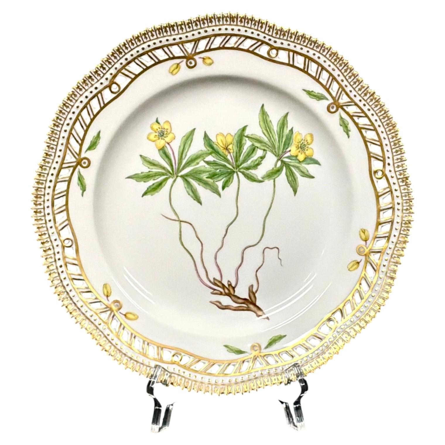 Assiette Royal Copenhagen Flora Danica de 23 cm, Anemone ranunculoides L, bordure dorée