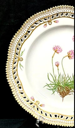Royal Copenhagen Flora Danica 9" Plate, Armeria sibirica Turcz, Gilt Border