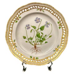 Royal Copenhagen Flora Danica 9" Plate, Viola Canina L, Gilt Border