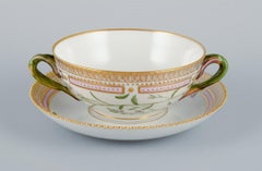 Royal Copenhagen Flora Danica Bouillon Cup with Saucer in Hand Painted Porcelain