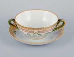 Royal Copenhagen Flora Danica Bouillon Cup with Saucer in Hand Painted Porcelain