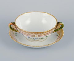 Royal Copenhagen Flora Danica Bouillon Cup with Saucer in Hand Painted Porcelain