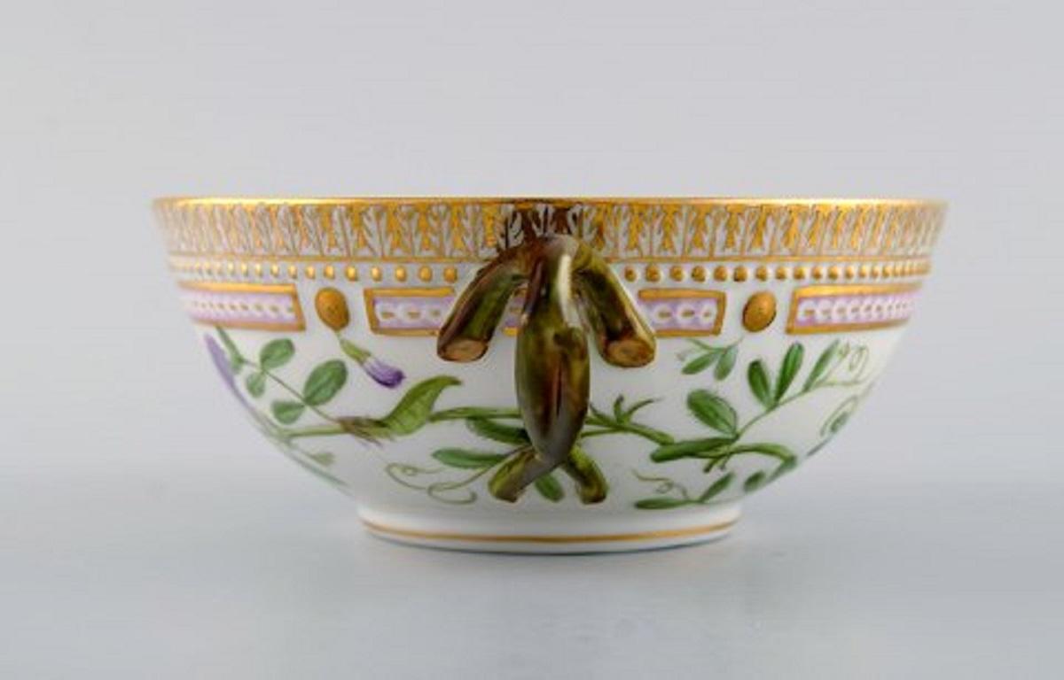 Danish Royal Copenhagen Flora Danica Bouillon Cup with Saucer in Hand Painted Porcelain
