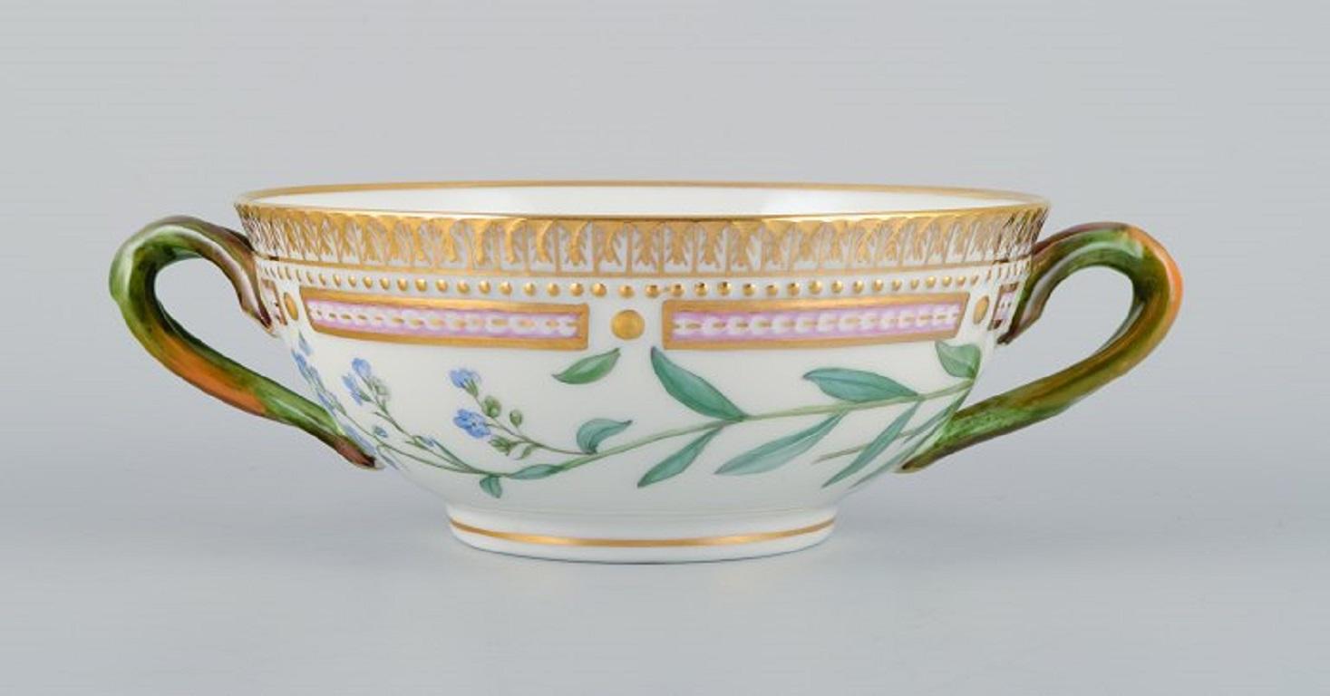 Hand-Painted Royal Copenhagen Flora Danica Bouillon Cup with Saucer in Hand Painted Porcelain For Sale