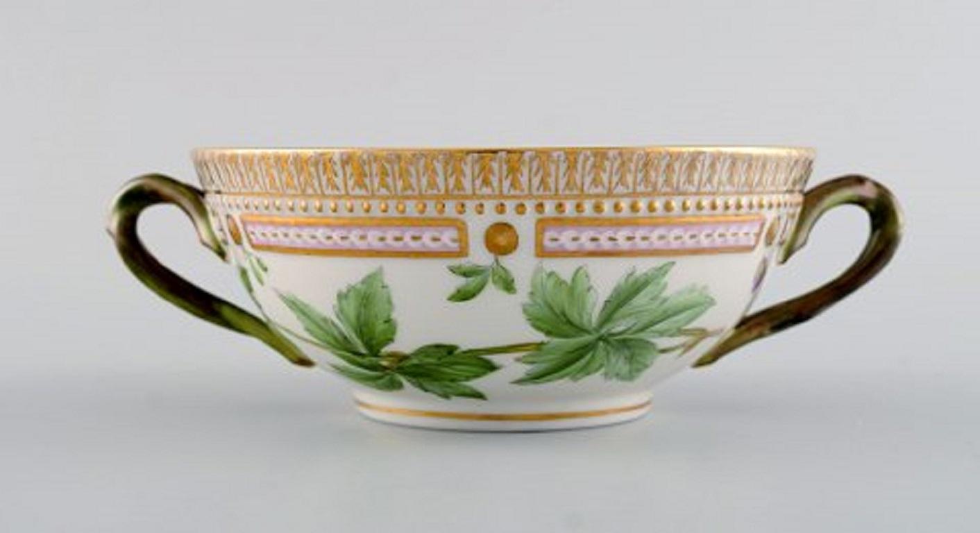 Hand-Painted Royal Copenhagen Flora Danica Bouillon Cup with Saucer in Hand Painted Porcelain