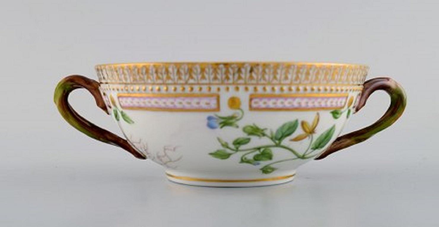 Hand-Painted Royal Copenhagen Flora Danica Bouillon Cup with Saucer in Hand Painted Porcelain