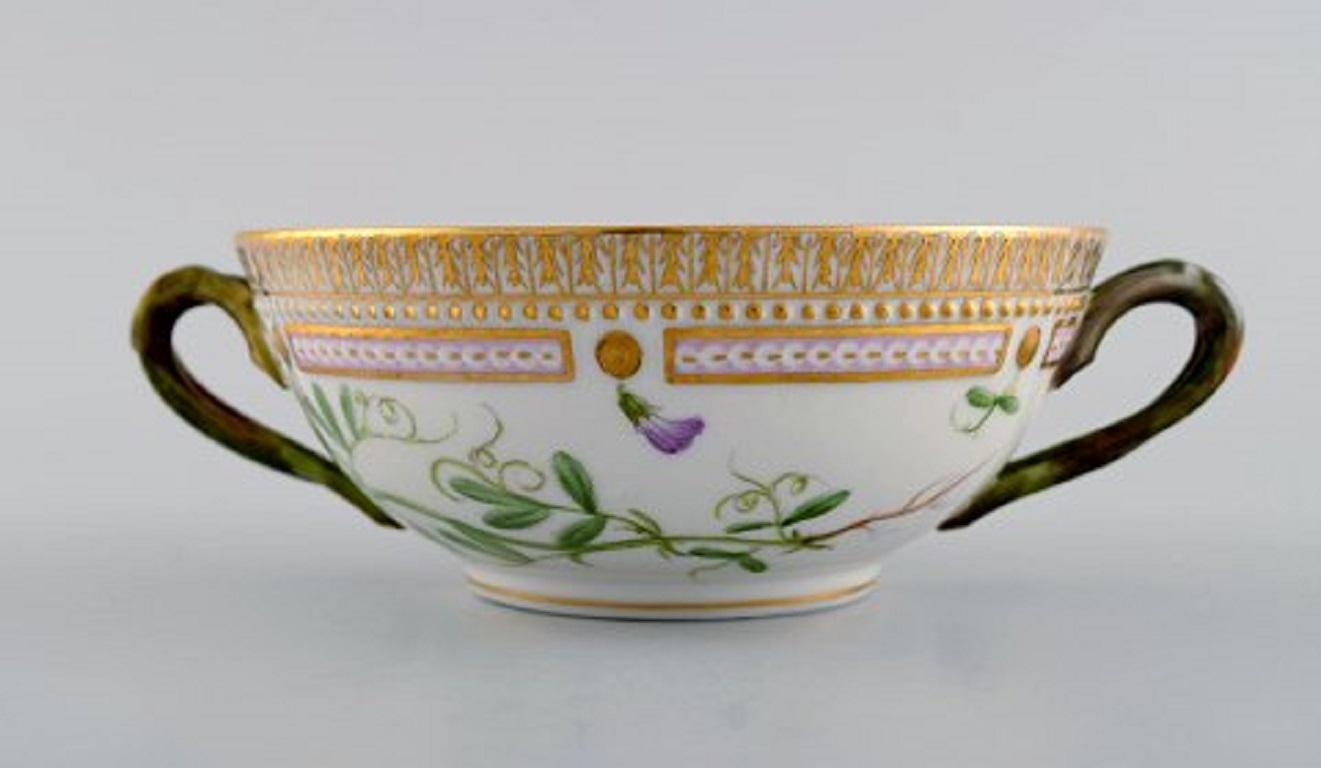 Hand-Painted Royal Copenhagen Flora Danica Bouillon Cup with Saucer in Hand Painted Porcelain