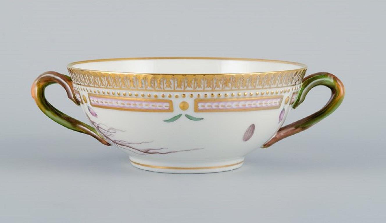Mid-20th Century Royal Copenhagen Flora Danica Bouillon Cup with Saucer in Hand Painted Porcelain For Sale