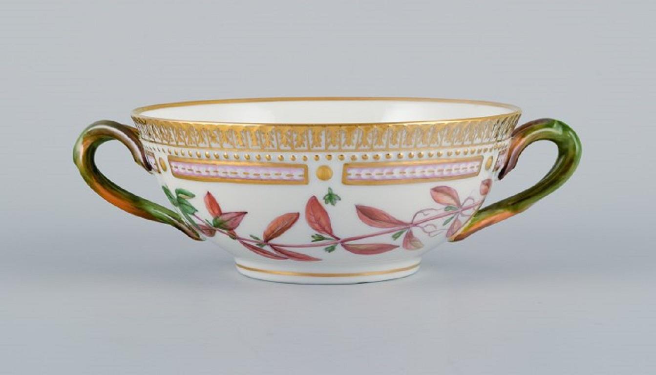 Mid-20th Century Royal Copenhagen Flora Danica Bouillon Cup with Saucer in Hand Painted Porcelain