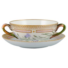 Royal Copenhagen Flora Danica Bouillon Cup with Saucer in Hand Painted Porcelain