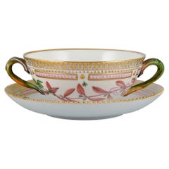 Royal Copenhagen Flora Danica Bouillon Cup with Saucer in Hand Painted Porcelain