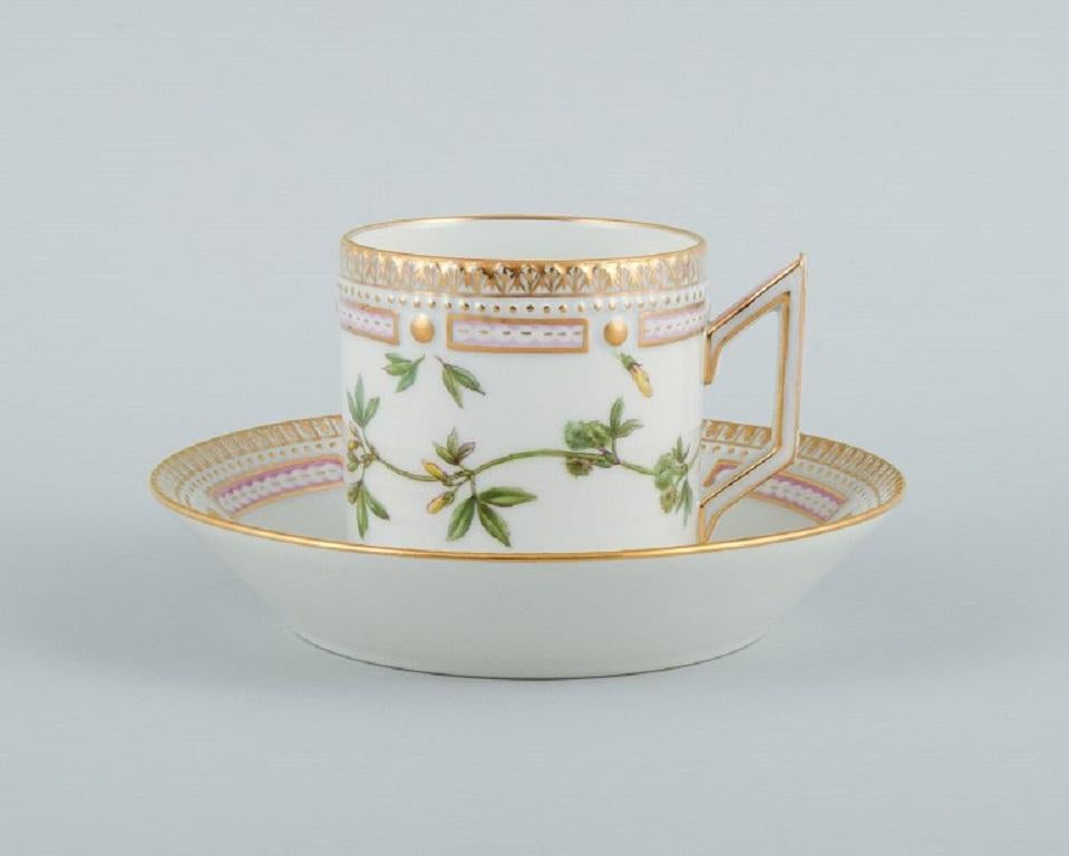 Royal Copenhagen, Flora Danica chocolate cup with matching saucer.
Model no. 20 / 3512.
1969-1974.
First factory quality.
In perfect condition.
Cup: D 6.5 x H 6.5 cm. without handle.