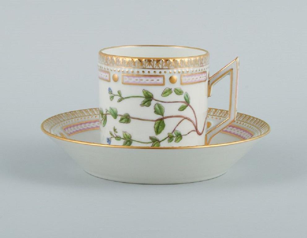 Royal Copenhagen, Flora Danica chocolate cup with matching saucer.
Model no. 20/3512.
1969-1974.
First factory quality.
In perfect condition.
Cup: D 6.5 x H 6.5 cm. without handle.