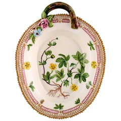 Royal Copenhagen Flora Danica Leaf Shaped Dish with Handle and Repousse Flowers