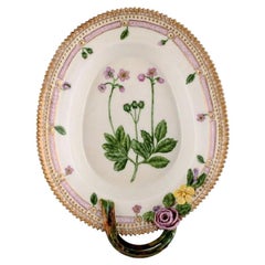 Royal Copenhagen Flora Danica Leaf Shaped Dish with Handle and Repousse Flowers