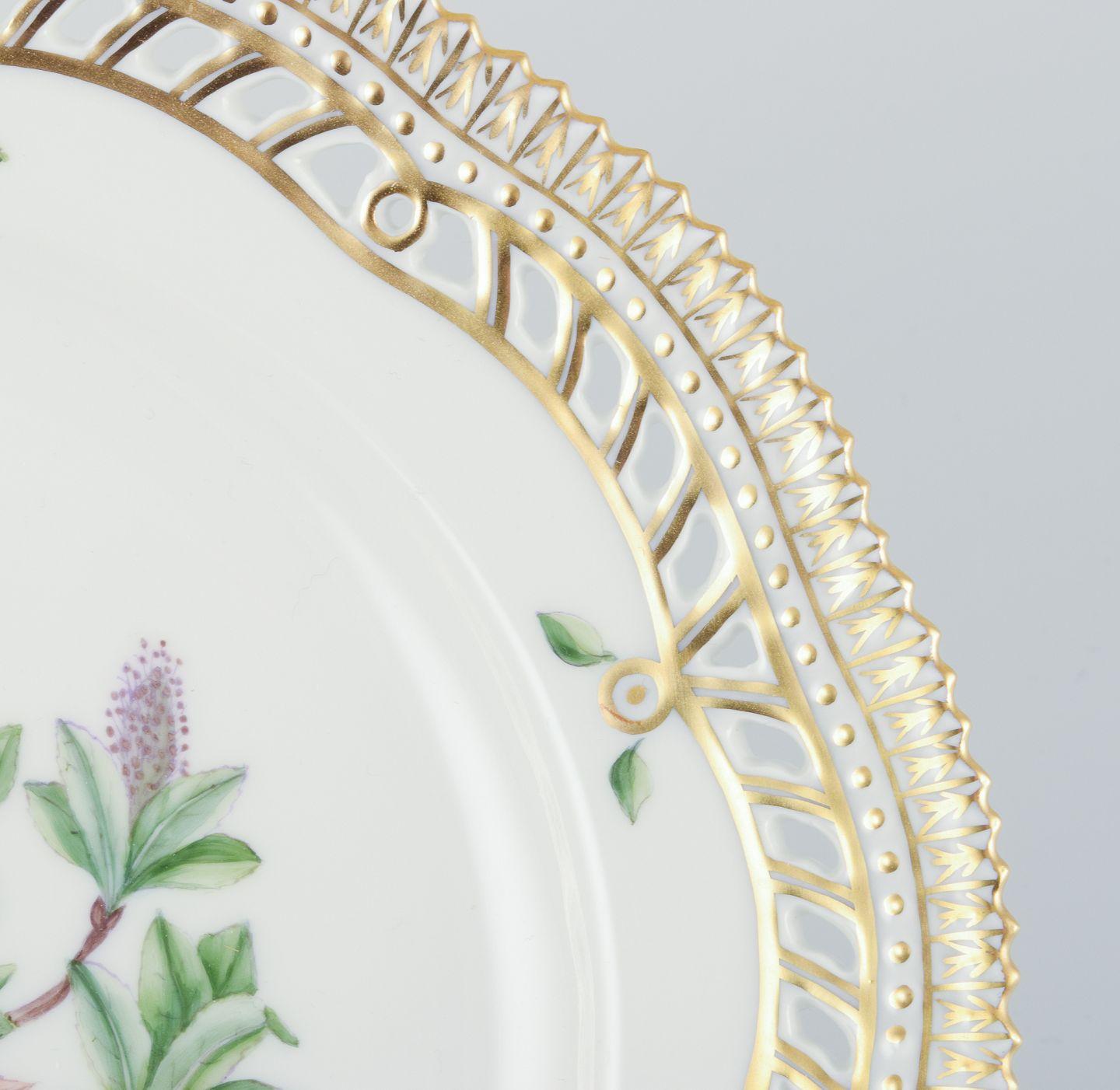 Hand-Painted Royal Copenhagen Flora Danica open lace plate in hand painted porcelain. For Sale