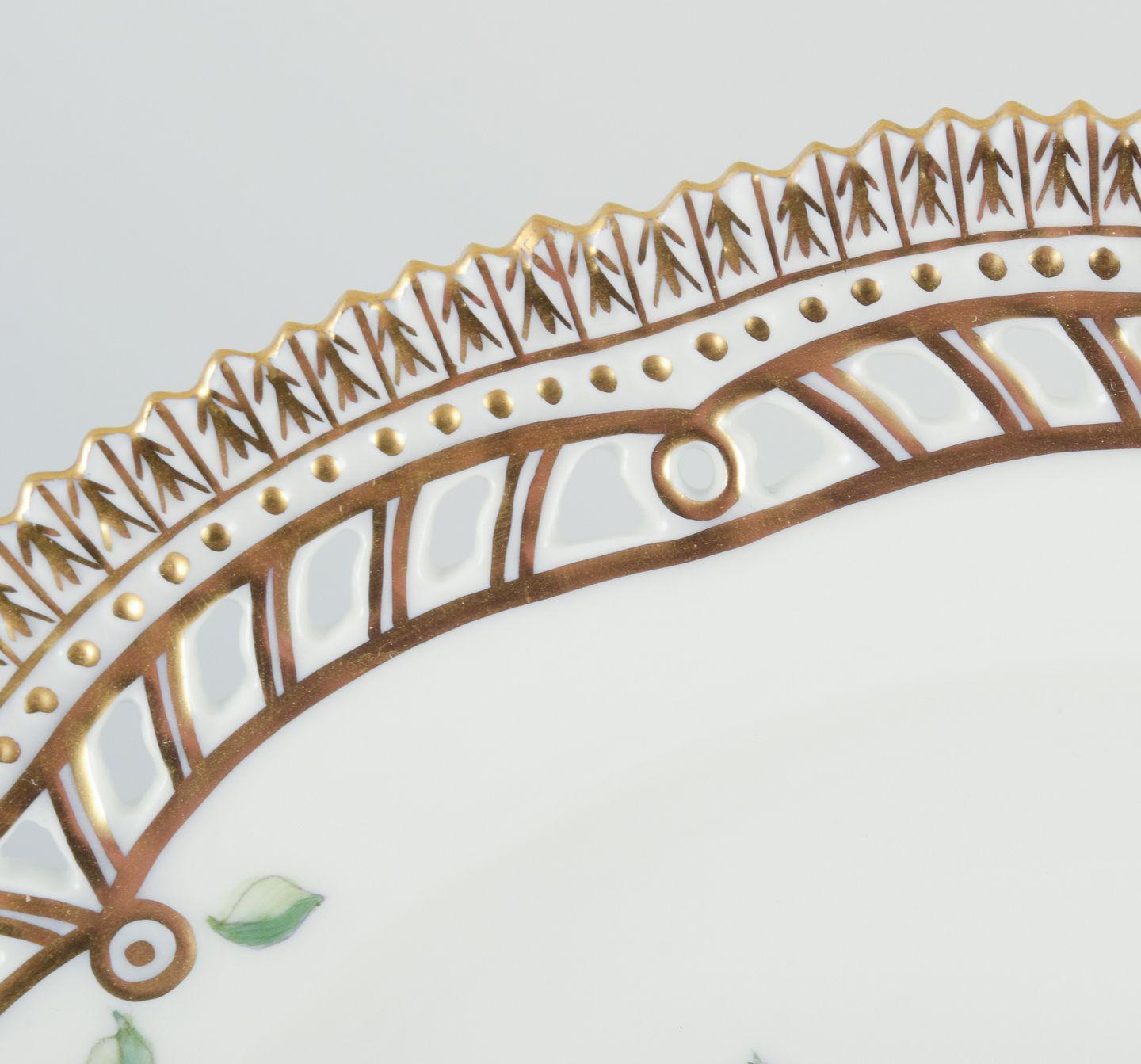 Mid-20th Century Royal Copenhagen Flora Danica open lace plate in hand painted porcelain. For Sale