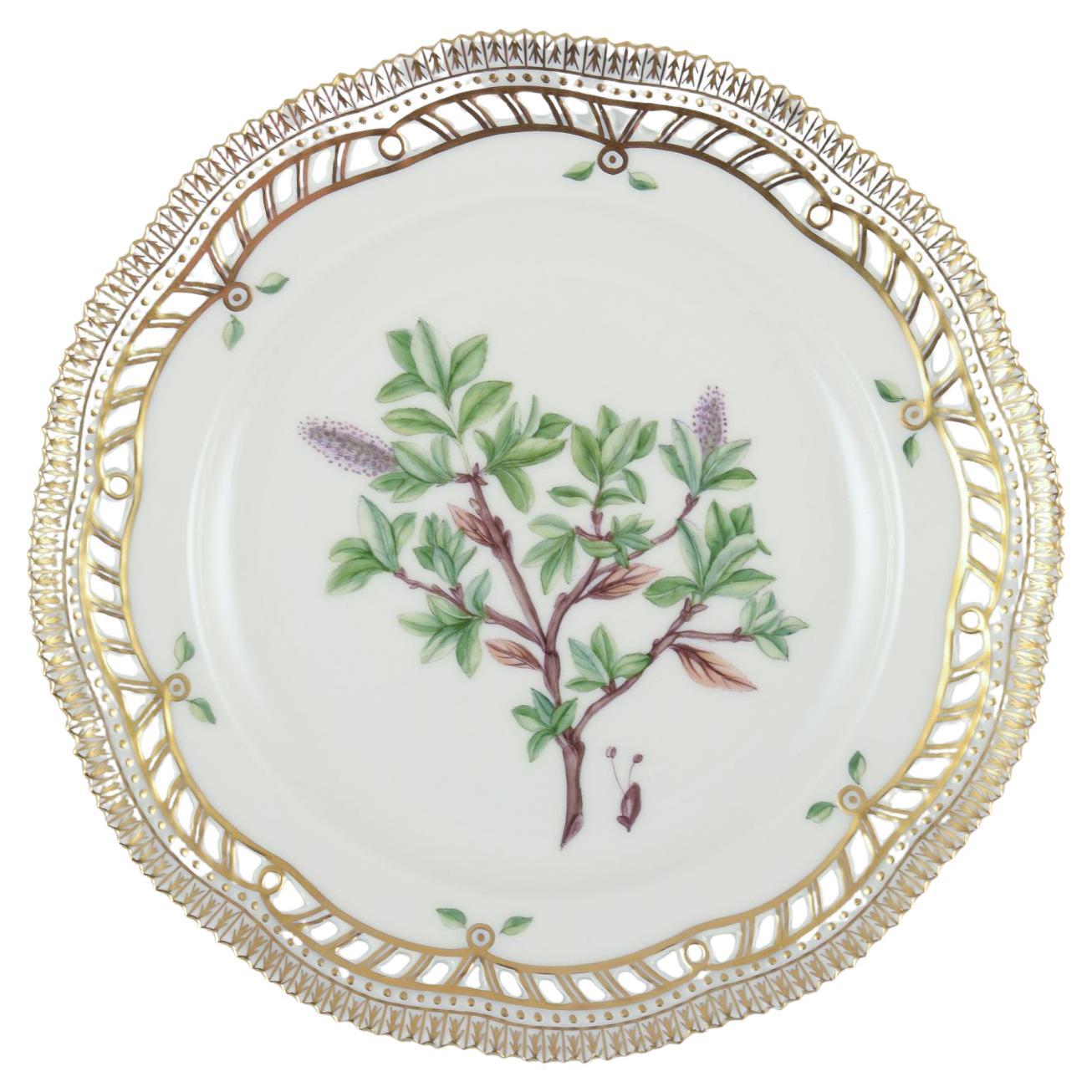 Royal Copenhagen Flora Danica open lace plate in hand painted porcelain. For Sale