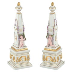 Antique Royal Copenhagen Flora Danica. Pair of obelisks for table decoration. Ca 1910s