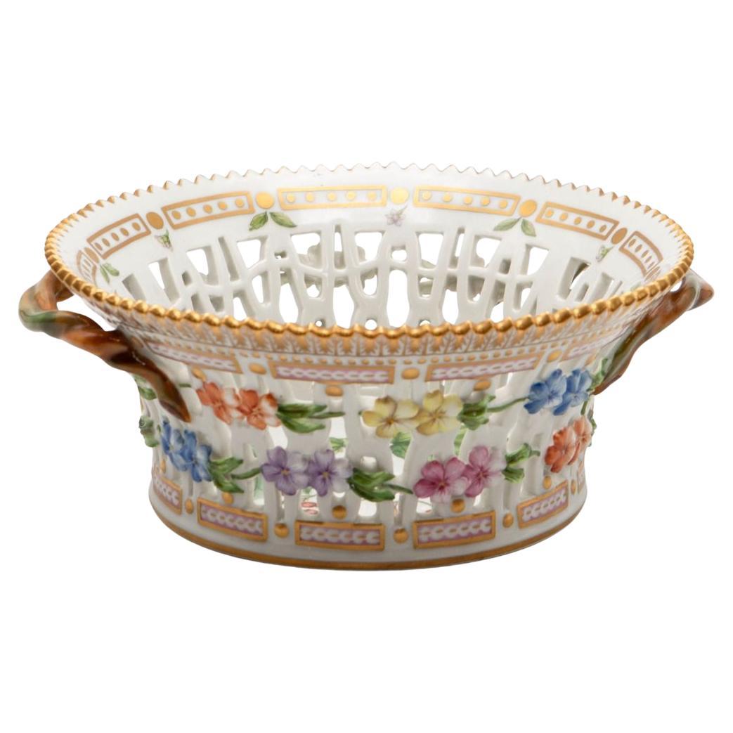 Royal Copenhagen Flora Danica Pierced Fruit Bowl with Handles, Ribes Rubrum L. For Sale