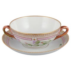 Royal Copenhagen. Flora Danica porcelain bouillon cup with saucer