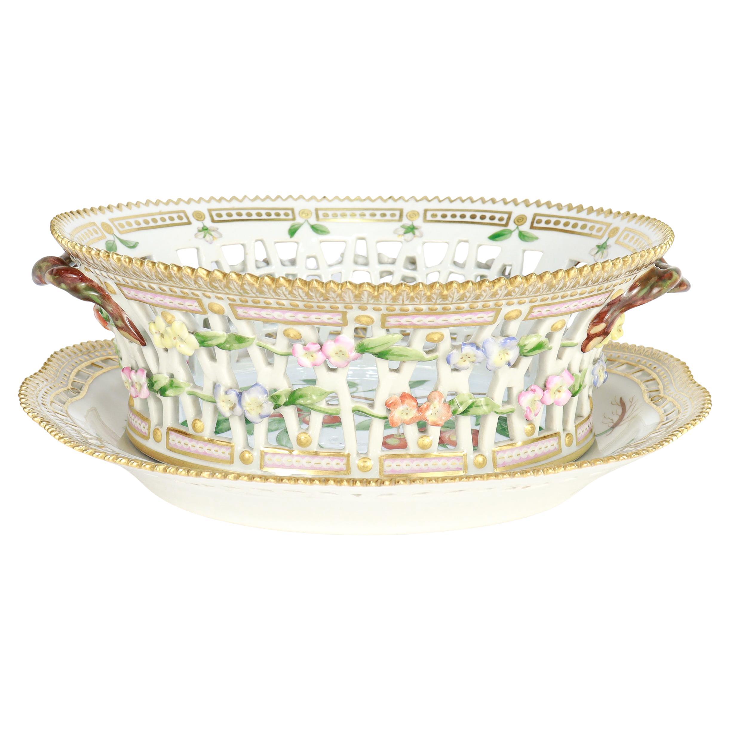 Royal Copenhagen Flora Danica Porcelain Fruit Basket & Underplate No 3536 & 3537