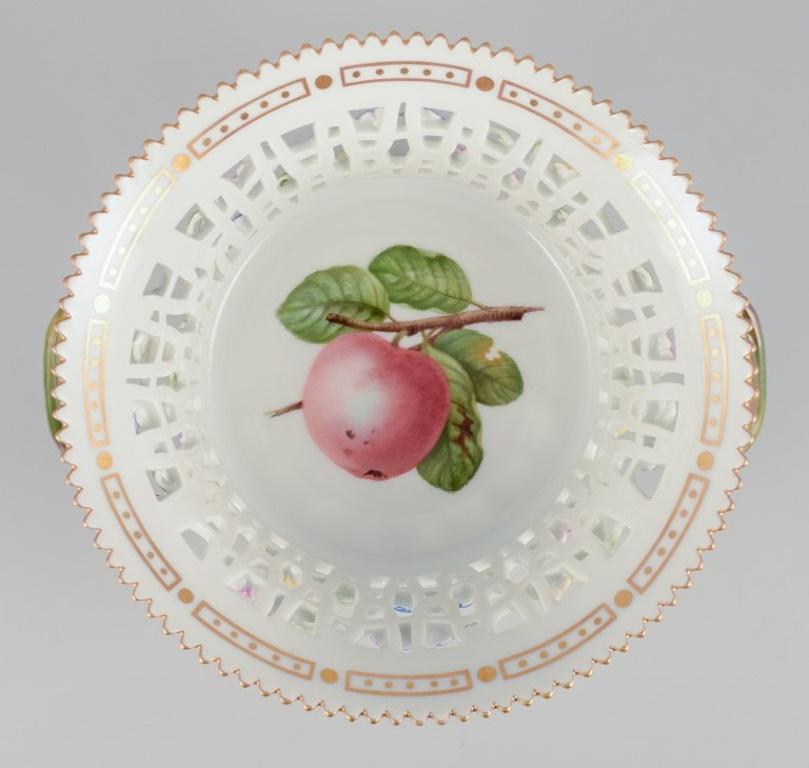 Danish Royal Copenhagen Flora Danica porcelain fruit bowl, decorated in colors and gold For Sale