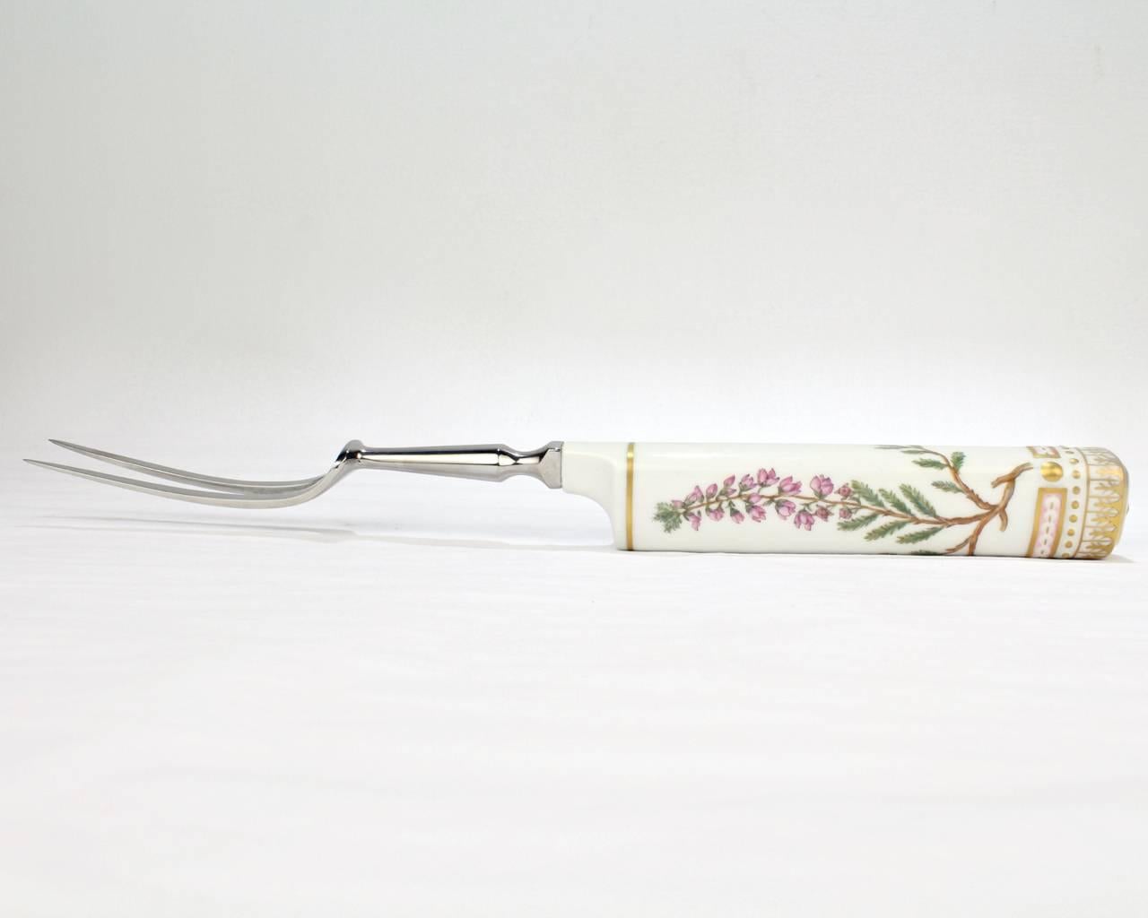 Royal Copenhagen Flora Danica Porcelain Handle Carving Fork Knife Set with Box 1