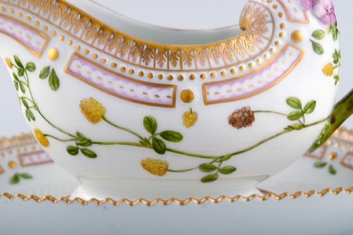 Neoclassical Royal Copenhagen Flora Danica Sauce Boat in Hand Painted Porcelain with Flowers 