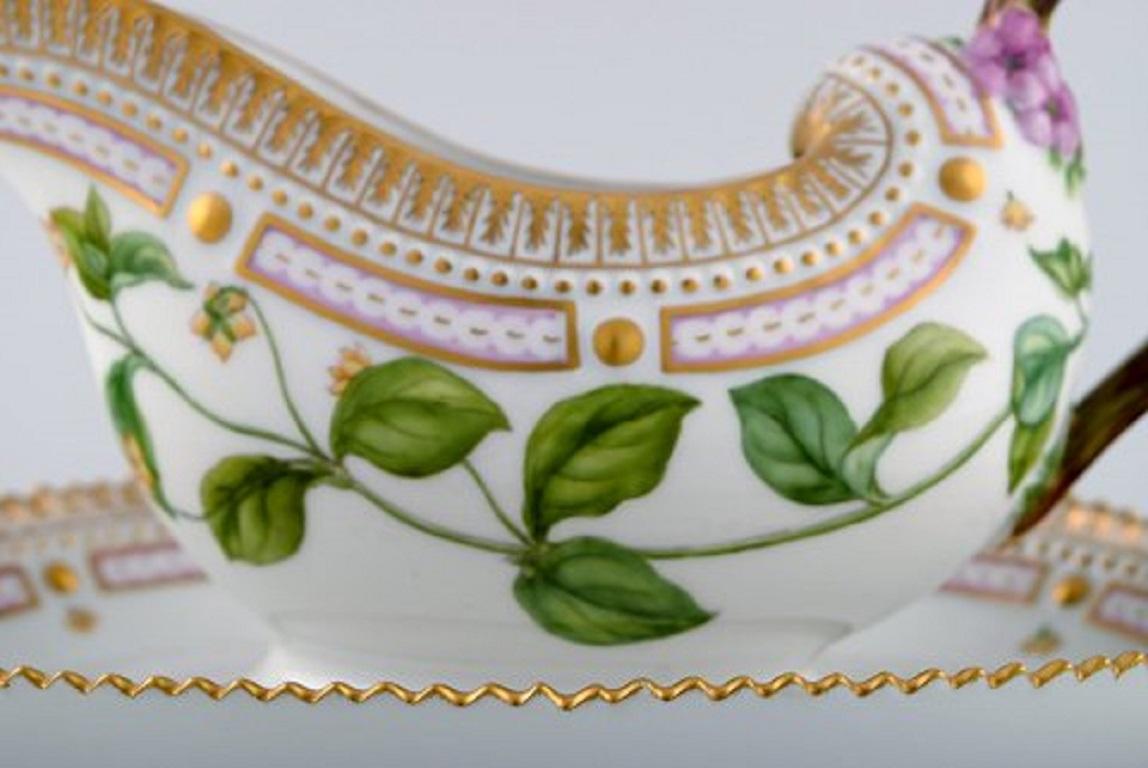 Neoclassical Royal Copenhagen Flora Danica Sauce Boat in Hand Painted Porcelain with Flowers