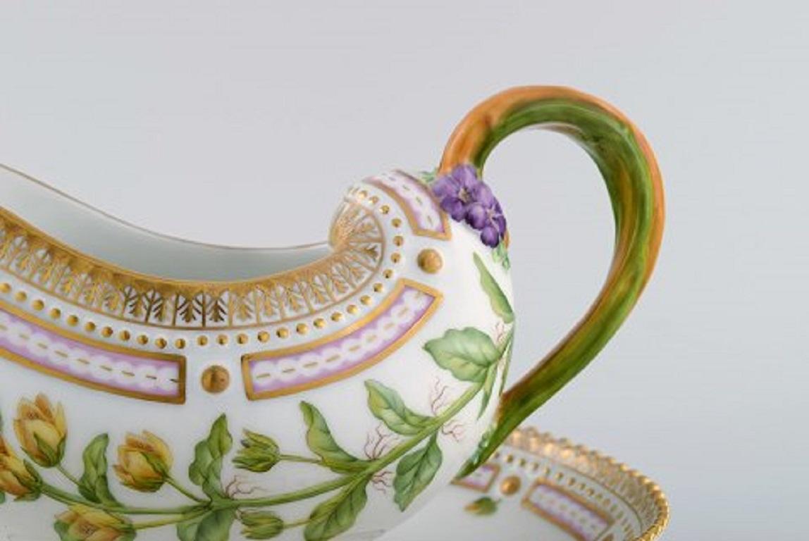 Neoclassical Royal Copenhagen Flora Danica Sauce Boat in Hand Painted Porcelain with Flowers 