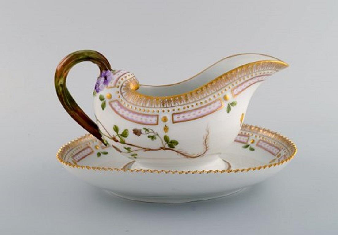Late 20th Century Royal Copenhagen Flora Danica Sauce Boat in Hand Painted Porcelain with Flowers 