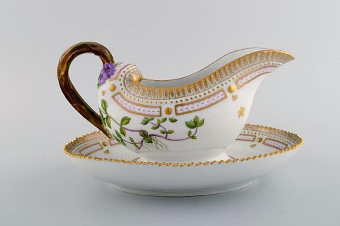 Late 20th Century Royal Copenhagen Flora Danica Sauce Boat in Hand Painted Porcelain with Flowers