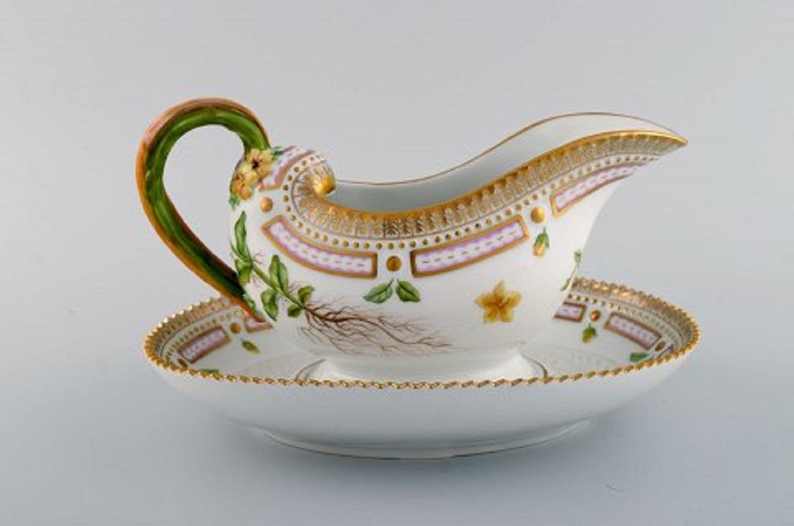 Late 20th Century Royal Copenhagen Flora Danica Sauce Boat in Hand Painted Porcelain with Flowers 