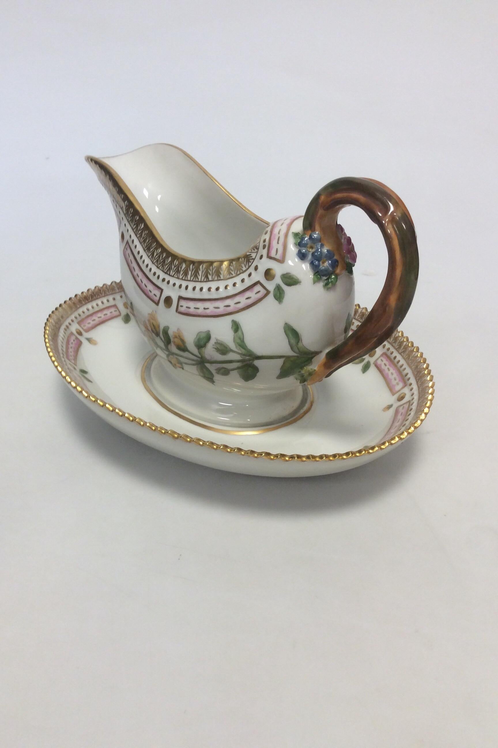 Empire Royal Copenhagen Flora Danica Sauce Boat with Attached Underplate No 20/3556 For Sale