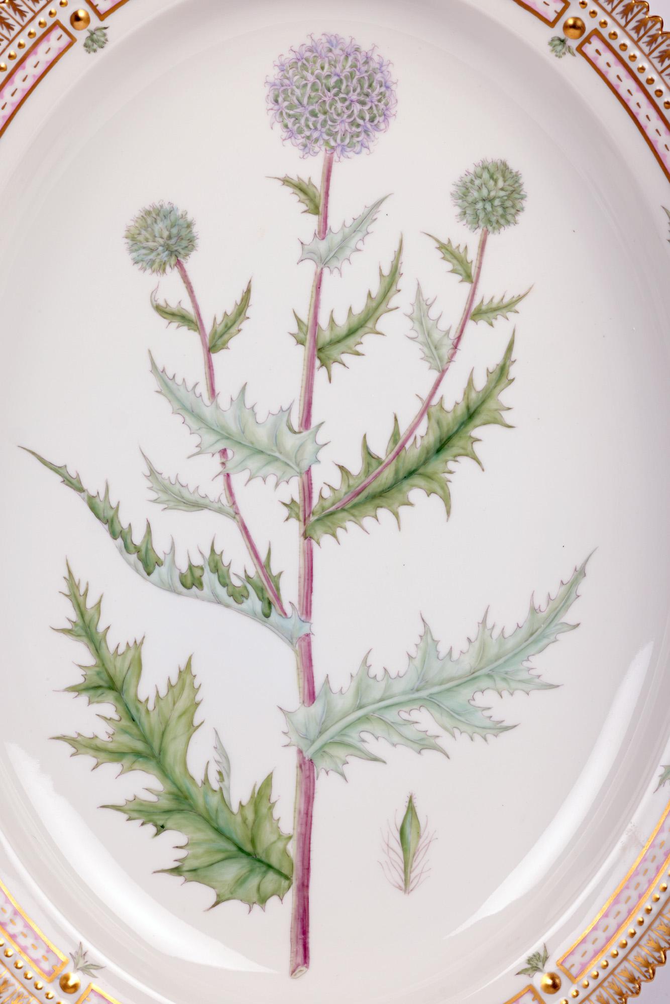 Gilt Royal Copenhagen Flora Danica Thistles Oval Serving Platter  For Sale