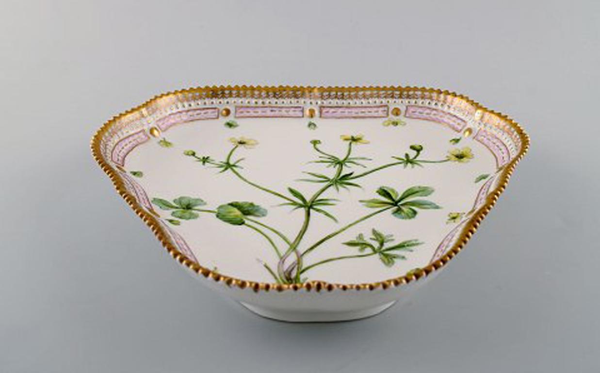 Neoclassical Royal Copenhagen Flora Danica Triangular Porcelain Dish Decorated in Colors