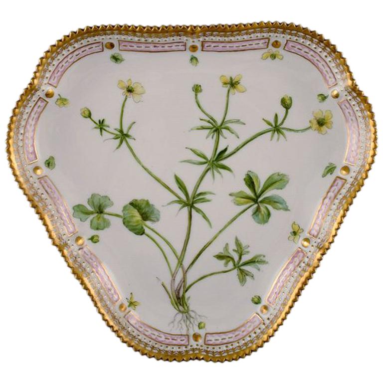 Royal Copenhagen Flora Danica Triangular Porcelain Dish Decorated in Colors
