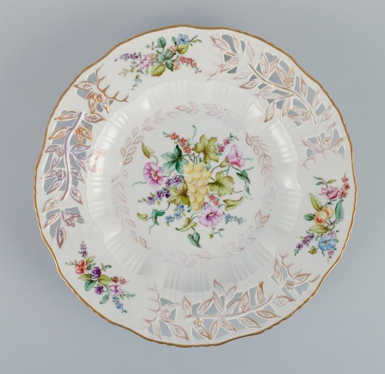 Danish Royal Copenhagen, Four Antique Dinner Plates with Reticulated Rim For Sale