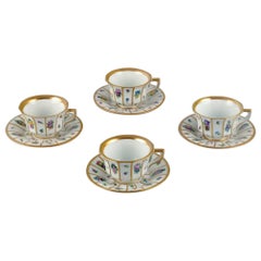 Royal Copenhagen, four porcelain Henriette mocha cups with saucers
